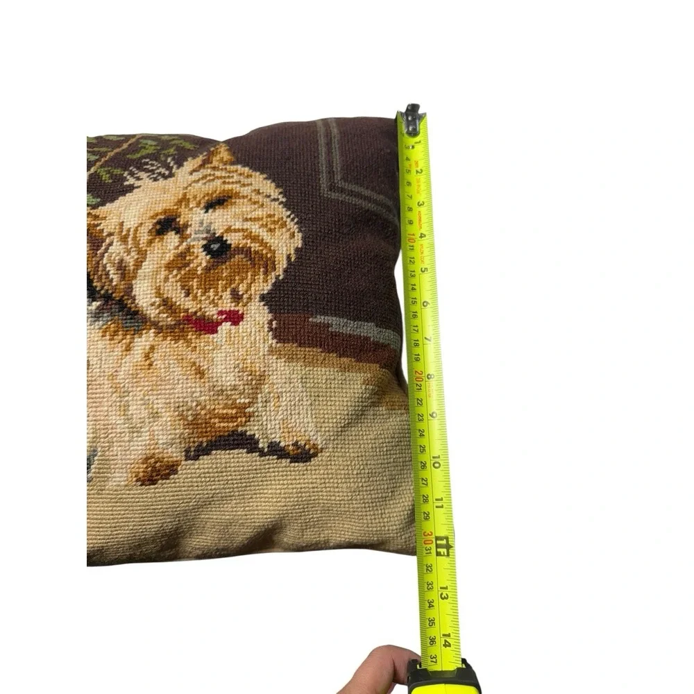 Vintage Yorkie Yorkshire Terrier dog‎ pillow Accent Throw Needlepoint READ